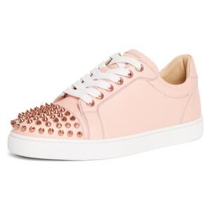 Christian Louboutin Vieira Spikes Pink Jupon Leather Flat Low Top Sneakers 34
